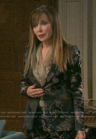 Kate’s black floral suit on Days of our Lives