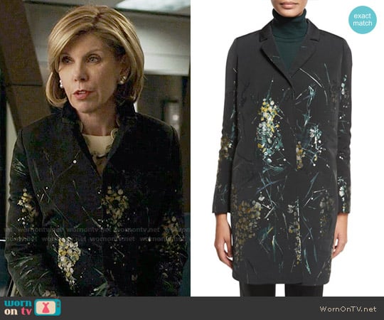 Lafayette 148 New York Genever Painterly Floral Topper Jacket worn by Diane Lockhart (Christine Baranski) on The Good Fight