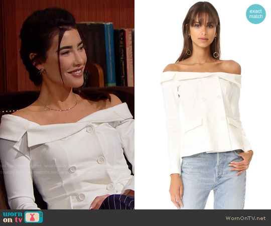 L'Agence Stephan Off Shoulder Top worn by Steffy Forrester (Jacqueline MacInnes Wood) on The Bold and the Beautiful