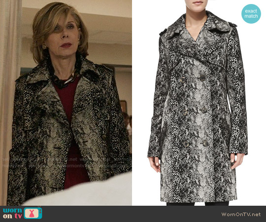 Lanvin Double-Breasted Snake-Print Trenchcoat worn by Diane Lockhart (Christine Baranski) on The Good Fight