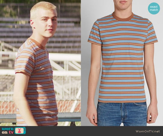 Levis 1960s Casual Stripe Tee in Brown worn by Alex Standall (Miles Heizer) on 13 Reasons Why