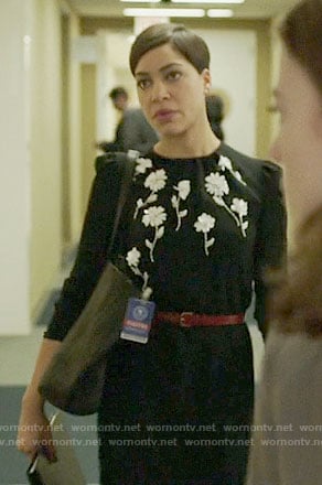 Lucca's black dress with white flowers on The Good Fight
