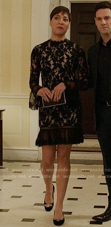 Luca’s black ruffled lace dress on The Good Fight