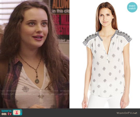 Lucky Brand Embroidered Henley Shirt worn by Hannah Baker (	Katherine Langford) on 13 Reasons Why