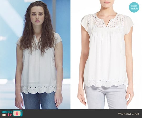 Lucky Brand Embroidered Eyelet Trim Top worn by Hannah Baker (	Katherine Langford) on 13 Reasons Why