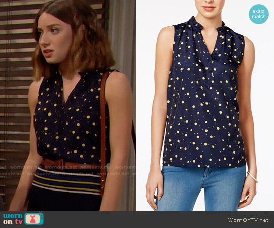 Maison Jules Lemon-Print Ruffle-Neck Top worn by Coco Spectra (Courtney Grosbeck) on The Bold & the Beautiful