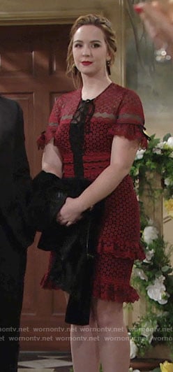 Mariah’s red lace ruffled dress at Chloe’s wedding on The Young and the Restless