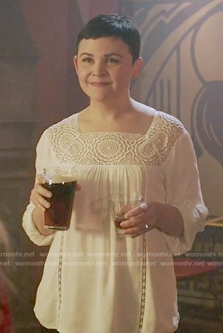 Mary's white crochet panel top on Once Upon a Time