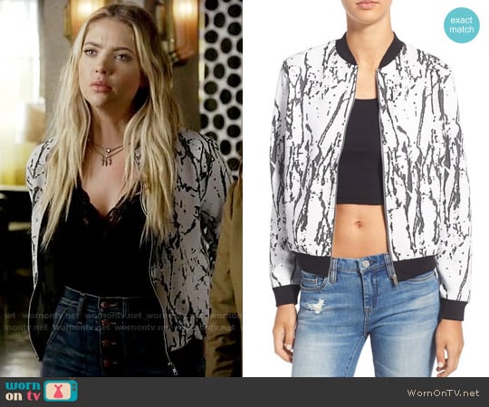 Missguided Marble Bomber Jacket worn by Hanna Marin (Ashley Benson) on Pretty Little Liars