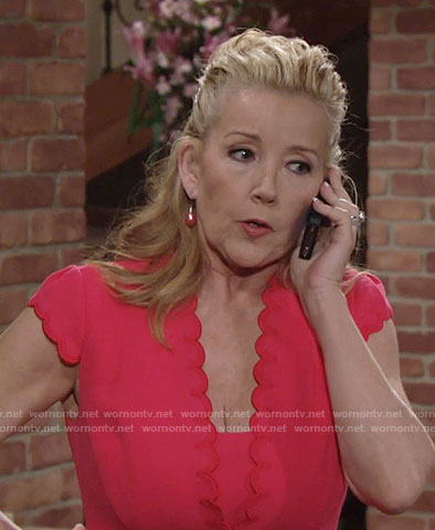 Nikki’s coral scalloped trim dress on The Young and the Restless