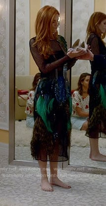 Paige's green feather dress on Famous in Love