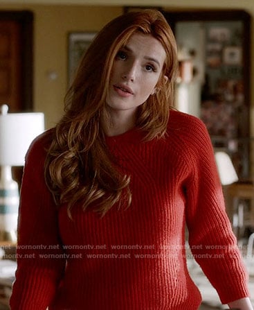 red ribbed sweater