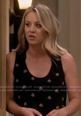 Penny's black elephant print tank top on The Big Bang Theory