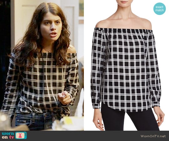 Rag & Bone Off-The-Shoulder Plaid Top worn by Sabrina Pemberton (Sofia Black D'Elia) on The Mick