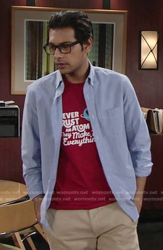 Ravi’s red atom t-shirt on The Young and the Restless