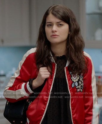 Sabrina’s red embroidered bomber jacket on The Mick