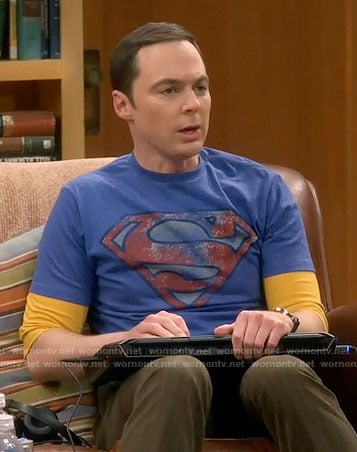 Sheldon's blue Superman logo t-shirt on The Big Bang Theory