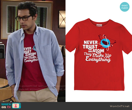 Snorg Tees Never Trust An Atom, They Make Up Everything worn by Ravi Shapur (Abhi Sinha) on The Young and the Restless