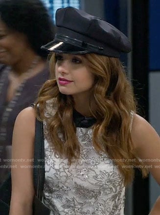 Sofia’s white lace top with black collar on Young and Hungry