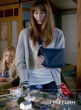 Spencer's grey cardigan with stripes on Pretty Little Liars