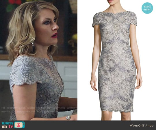 Tadashi Shoji Cap-Sleeve Floral Embroidered Sheath Dress worn by Alice Cooper (Mädchen Amick) on Riverdale