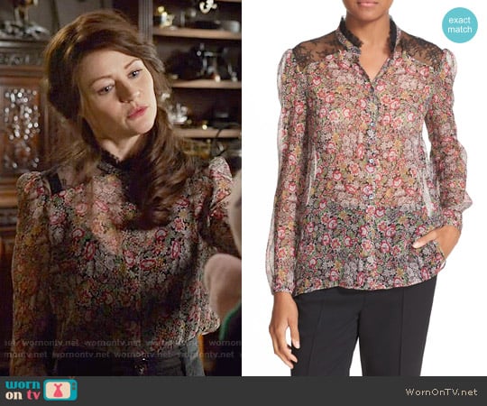 The Kooples Lace Trim Floral Print Silk Shirt worn by Belle (Emilie de Ravin) on Once Upon A Time