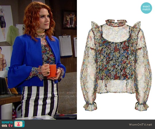 Topshop Floral Mesh Frill Blouse worn by Sally Spectra (Courtney Hope) on The Bold and the Beautiful