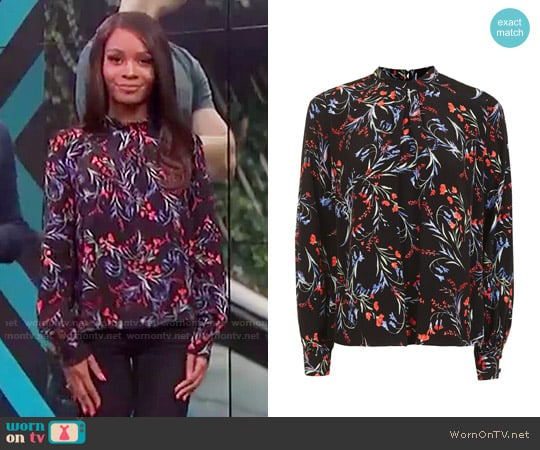 Topshop Floral Tuck Neck Top worn by Zuri Hall on E! News