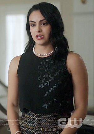 Veronica’s black top and tweed skirt on Riverdale