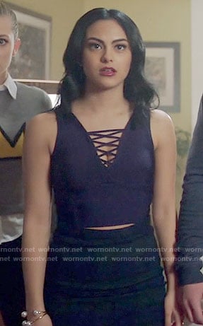 Veronica's navy blue lace-up crop top on Riverdale