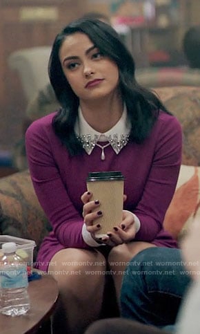 Veronica's purple dress with embellished collar on Riverdale