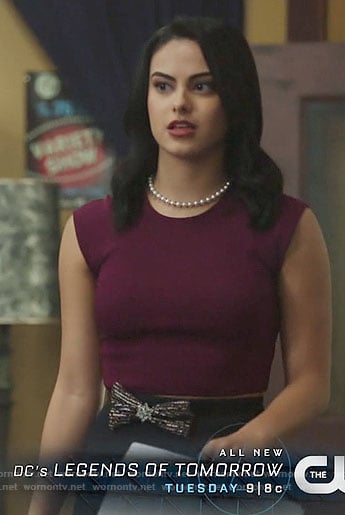 Veronica's purple top and navy scalloped skirt on Riverdale