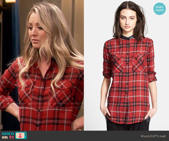 Vince Leather Trim Plaid Long Sleeve Shirt worn by Penny Hofstadter (Kaley Cuoco) on The Big Bang Theory