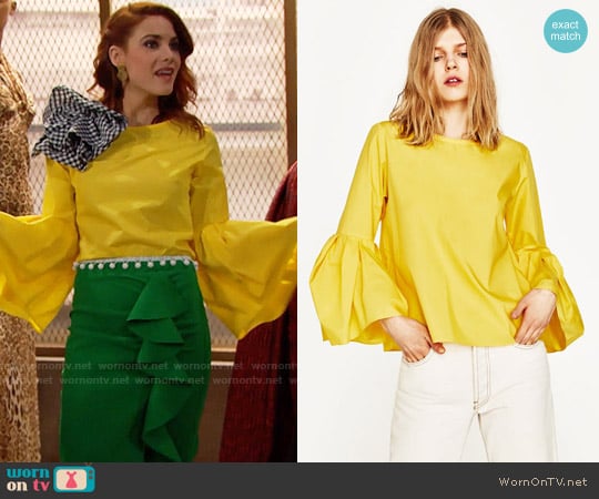 Zara Poplin Top with Pleated Sleeves worn by Sally Spectra (Courtney Hope) on The Bold and the Beautiful