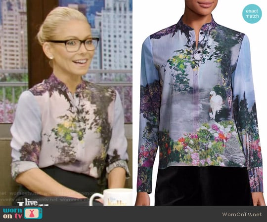 Vina Printed Blouse by Alice + Olivia worn by Kelly Ripa on Live with Kelly and Mark