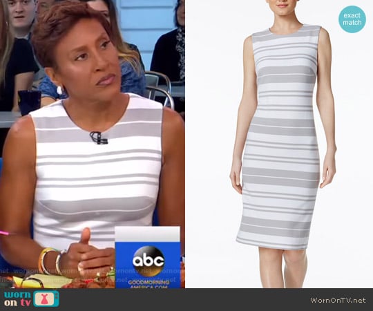 Striped Ottoman-Knit Sheath Dress by Calvin Klein worn by Robin Roberts on Good Morning America