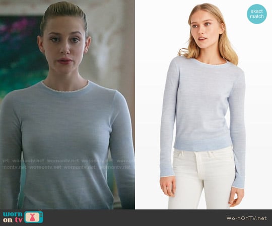 Club Monaco Kalani Tipped Sweater worn by Betty Cooper (Lili Reinhart) on Riverdale