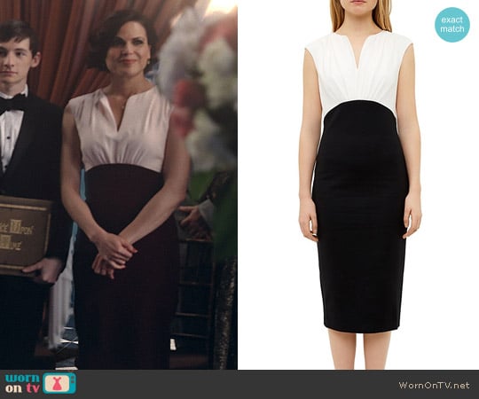 Ted Baker Color-Blocked Silk-Bodice Dress worn by Regina Mills (Lana Parrilla) on Once Upon A Time