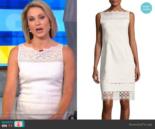 Kallista Sleeveless Lace-Trim Sheath Dress by Elie Tahari worn by Amy Robach on Good Morning America