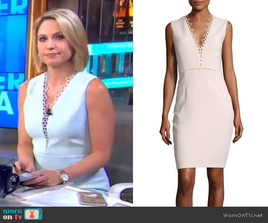 Saylah Sleeveless Lace-Trim Sheath Dress by Elie Tahari worn by Amy Robach on Good Morning America