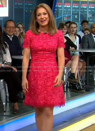 WornOnTV: Ginger’s blue floral lace trimmed dress on Good Morning ...