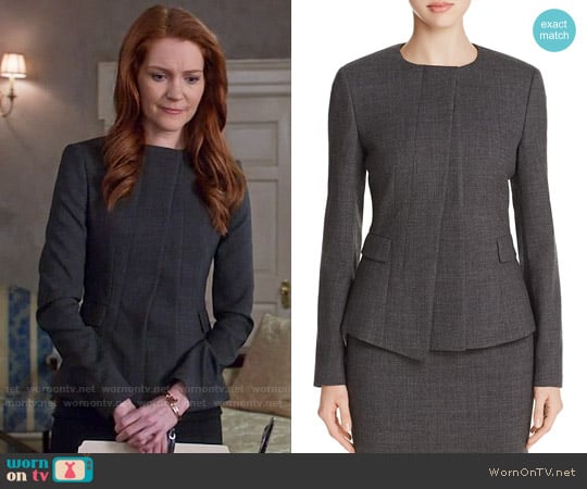 BOSS Jadela Asymmetric Wool Jacket worn by Abby Whelan (Darby Stanchfield) on Scandal