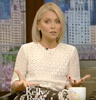 Kelly's white lace cropped top on Live With Kelly