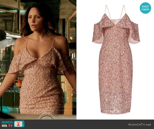 Nicholas Basque Lace Off the Shoulder Dress worn by Paige Dineen (Katharine McPhee) on Scorpion