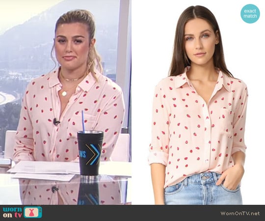 WornOnTV: Carissa’s strawberry print shirt on E! News Daily Pop ...