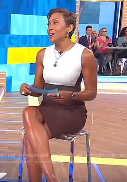 Robin’s white and brown colorblock dress on Good Morning America