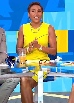 Robin’s yellow folded sheath dress on Good Morning America