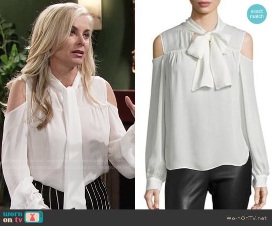 Saks Fifth Avenue Collection Silk Cold-Shoulder Tie-Neck Blouse worn by Ashley Abbott (Eileen Davidson) on The Young and the Restless