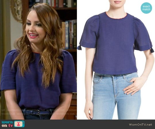 Sea Stitched Top worn by Sofia Rodriguez (Aimee Carrero) on Young and Hungry