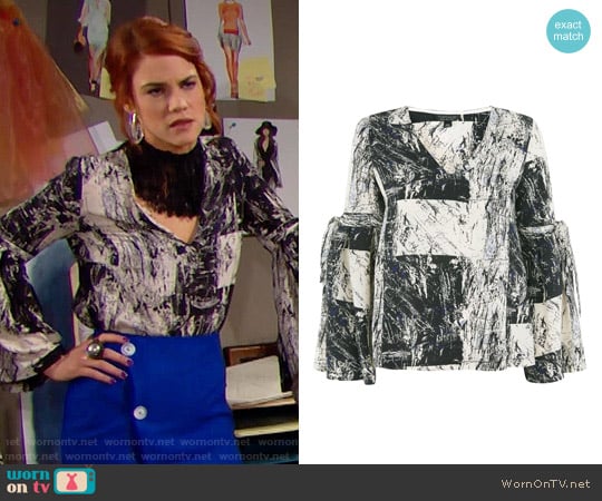 Topshop Graphic Print Blouse worn by Sally Spectra (Courtney Hope) on The Bold and the Beautiful